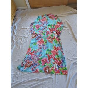 Natori Star Blossom Satin Floral Kaftan Sz Small Pockets